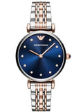 Emporio Armani Gianni T Bar Crystal Blue Dial Two Tone Steel Strap Watch For Women - AR11092