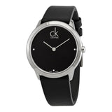 Calvin Klein Minimal Black Dial Black Leather Strap Watch for Men - K3M221CS