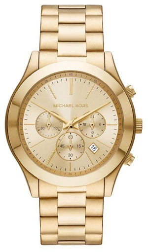 Michael Kors Slim Runway Chronograph Gold Dial Gold Steel Strap Watch For Men - MK8909