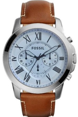 Fossil Grant Chronograph Blue Dial Brown Leather Strap Watch for Men - FS5184