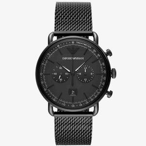 Emporio Armani Aviator Chronograph Black Dial Black Mesh Bracelet Watch For Men - AR11264