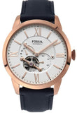 Fossil Townsman Automatic White Dial Navy Blue Leather Strap Watch for Men - ME3171