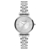 Emporio Armani Gianni T-Bar Quartz Silver Dial Silver Steel Strap Watch For Women - AR11445