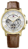 Tommy Hilfiger Keagan Quartz Silver Dial Brown Leather Strap Watch for Men - 1791291