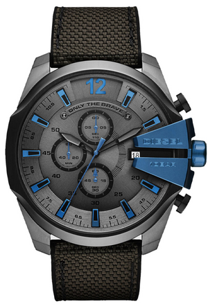 Diesel Mega Chief Chronograph Black Dial Black Leather Strap Watch For Men - DZ4500