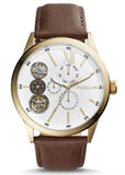 Fossil Flynn Twist Mechanical White Dial Brown Leather Strap Watch for Men - BQ2218