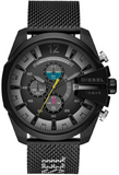 Diesel Mega Chief Chronograph Black Dial Black Mesh Bracelet Watch For Men - DZ4514