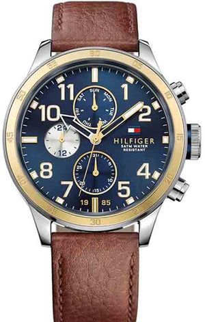 Tommy Hilfiger Sport Multifunction Blue Dial Brown Leather Strap Watch for Men - 1791137