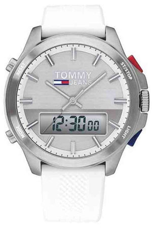 Tommy Hilfiger Digital Silver Dial White Silicone Strap Watch For Men - 1791764