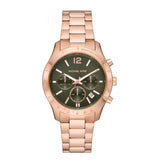 Michael Kors Berkley Chronograph Green Dial Rose Gold Steel Strap Watch For Women - MK7412