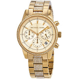 Michael Kors Ritz Chronograph Gold Dial Gold Steel Strap Watch For Women - MK6484