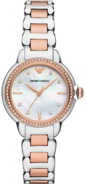 Emporio Armani Three Hand Quartz Mother of Pearl Dial Two Tone Steel Strap Watch For Women - AR11569