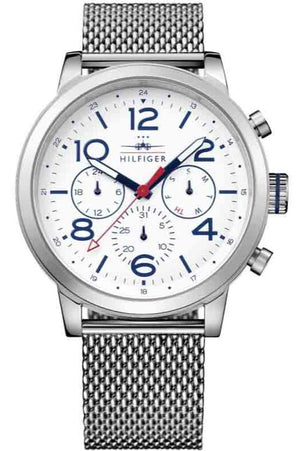 Tommy Hilfiger Jake Quartz White Dial Silver Mesh Bracelet Watch for Men - 1791233