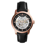 Fossil Townsman Automatic Skeleton Black Dial Black Leather Strap Watch for Men - ME3084