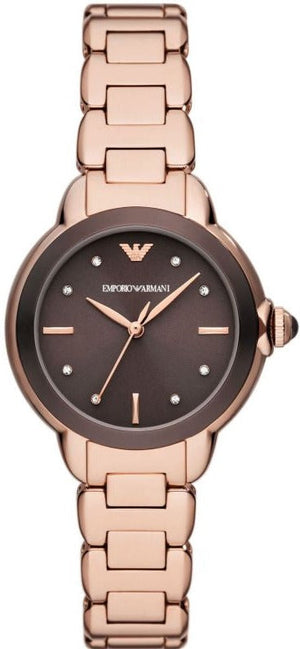 Emporio Armani Mia Quartz Brown Dial Rose Gold Steel Strap Watch For Women - AR11570