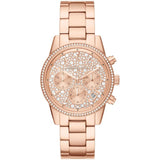 Michael Kors Ritz Chronograph Rose Gold Dial Rose Gold Steel Strap Watch For Women - MK7302