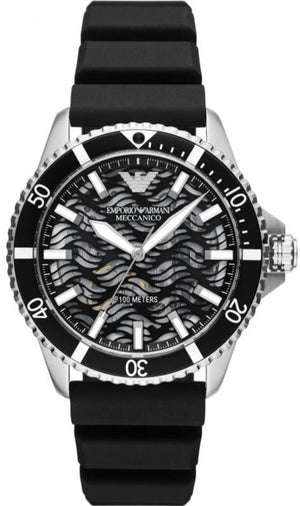 Emporio Armani Meccanico Automatic Black Dial Black Silicone Strap Watch For Men - AR60062