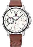 Tommy Hilfiger Landon Chronograph White Dial Brown Leather Strap Watch for Men - 1791531