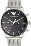 Emporio Armani Chronograph Black Dial Silver Mesh Bracelet Watch For Men - AR11104