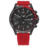 Tommy Hilfiger Multifunction Quartz Black Dial Red Rubber Strap Watch for Men  - 1791722