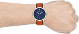 Fossil Minimalist Blue Dial Brown Leather Strap Watch for Men - FS5304