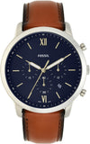 Fossil Neutra Chronograph Blue Dial Brown Leather Strap Watch for Men - FS5453