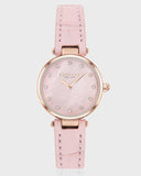 Coach Hayley Mother of Pearl Pink Dial Pink Leather Strap Watch for Women - 14503537