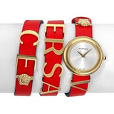 Versace V-Flare Quartz Silver Dial Red Leather Strap Watch for Women - VEBN00418