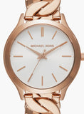 Michael Kors Runway Three-Hand Silver Dial Rose Gold Steel Strap Watch for Women - MK7473