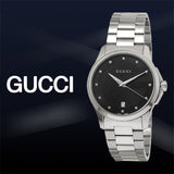 Gucci G Timeless Diamonds Black Dial Silver Steel Strap Watch For Men - YA126456