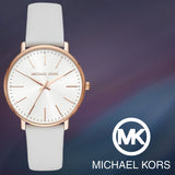 Michael Kors Pyper Quartz White Dial White Leather Strap Watch For Women - MK2800