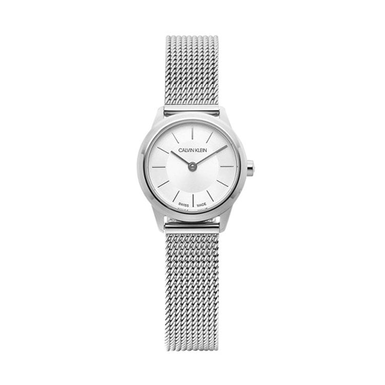 Calvin Klein Minimal White Dial Silver Mesh Bracelet Watch for Women - K3M23126