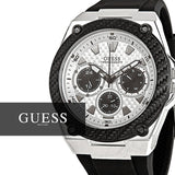 Guess Legacy White Dial Black Rubber Strap Watch For Men - W1049G3