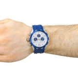 Guess Caliber Chronograph White Dial Blue Rubber Strap Watch for Men - W0864G6