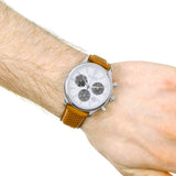 Movado Heritage Calendoplan Chronograph White Dial Brown Leather Strap Watch for Men - 3650008