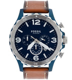 Fossil Nate Chronograph Navy Blue Dial Brown Leather Strap Watch for Men - JR1504