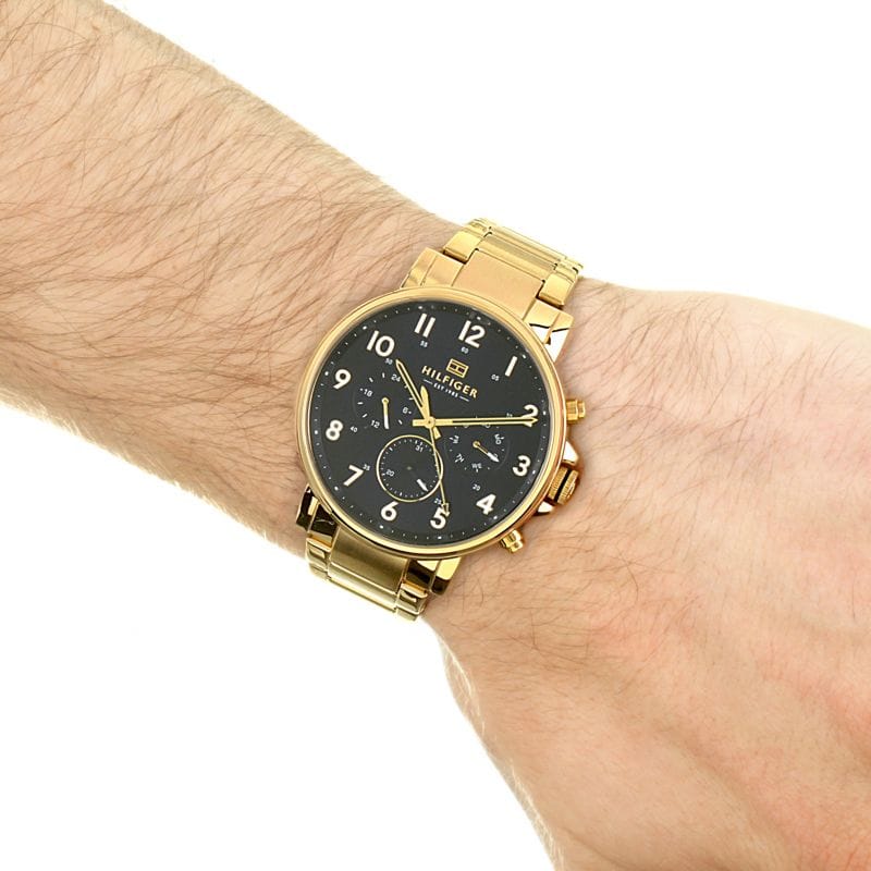 Tommy Hilfiger Daniel Chronograph Blue Dial Gold Steel Strap Watch for Men - 1710384