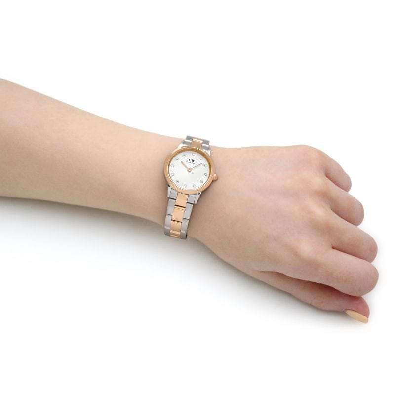 Daniel Wellington Iconic Link Lumine 28mm Rose Gold Silver White Watch For Womens - DW00100358