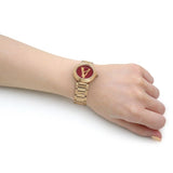 Versace Virtus Mini Quartz Red Dial Gold Steel Strap Watch For Women - VET300321