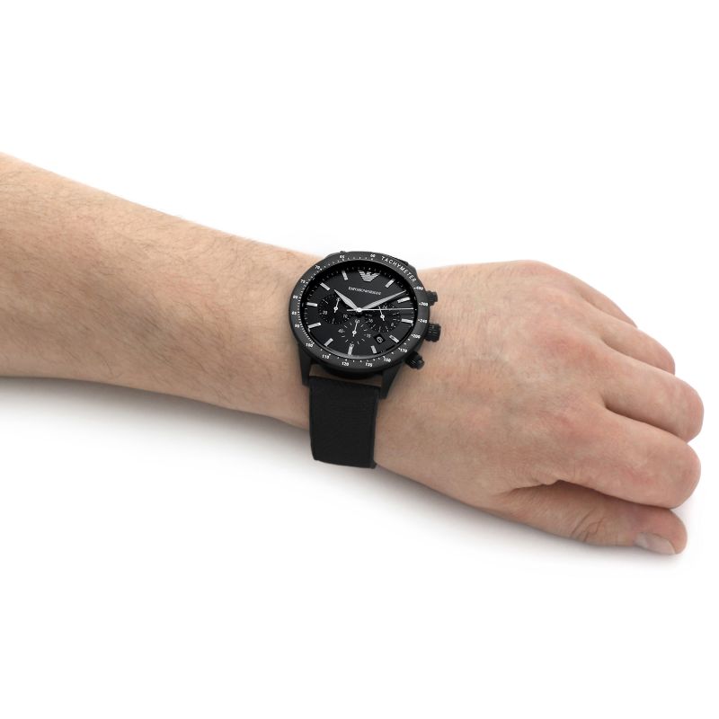 Emporio Armani Mario Chronograph Black Dial Black Nylon Strap Watch For Men - AR11453