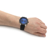 Emporio Armani Mario Chronograph Blue Dial Black Leather Strap Watch For Men - AR11522