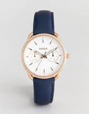 Fossil Tailor White Dial Blue Leather Strap Watch for Women - ES4394