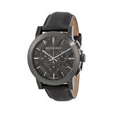 Burberry The City Chronograph Ion Plated Grey Dial Grey Leather Strap Watch for Men - BU9384