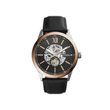 Fossil Flynn Mechanical Black Dial Black Leather Strap Watch for Men - BQ2216