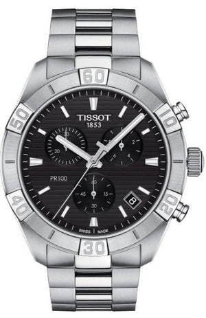 Tissot T Classic PR 100 Sport Chronograph Black Dial Silver Steel Strap Watch for Men - T101.617.11.051.00