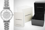 Emporio Armani Gianni T Bar White Crystal Pave Dial Silver Stainless Steel Strap Watch For Women - AR1925