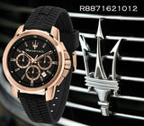 Maserati Successo 44mm Black Rose Gold Dial Black Rubber Strap Watch For Men - R8871621012