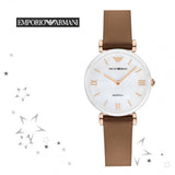 Emporio Armani Gianni T Bar Quartz Mother of Pearl White Dial Brown Leather Strap Watch For Women - AR11040