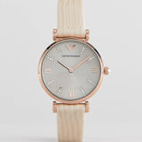 Emporio Armani Gianni T Bar Gunmetal Dial Beige Leather Strap Watch For Women - AR1681