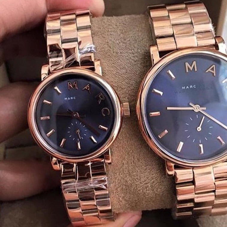 Marc Jacobs Baker Navy Blue Dial Rose Gold Steel Strap Watch for Women - MBM3332